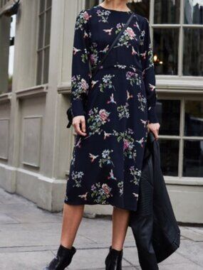 OASIS Midi Dress Nadia Lebedeva Birds Floral Bouquet Romantic Cottagecore Modest